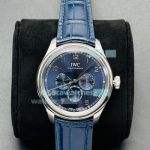 Swiss IWC Portuguese Perpetual Calendar Blue Dial Blue Leather Strap Replica Watch